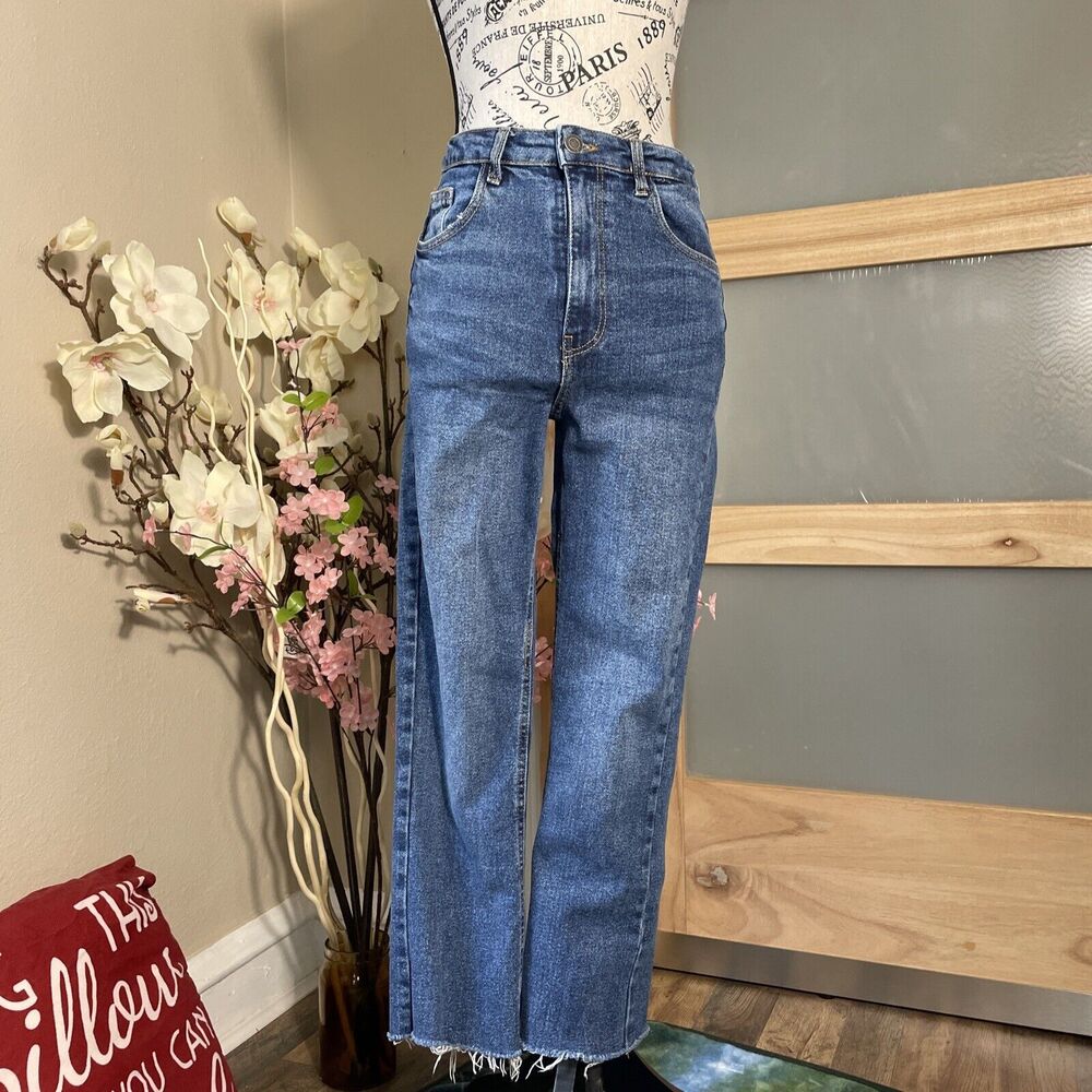 STR High Rise Straight Leg Jeans Raw Hem Jeans Women's Size 6 Cropped Denim